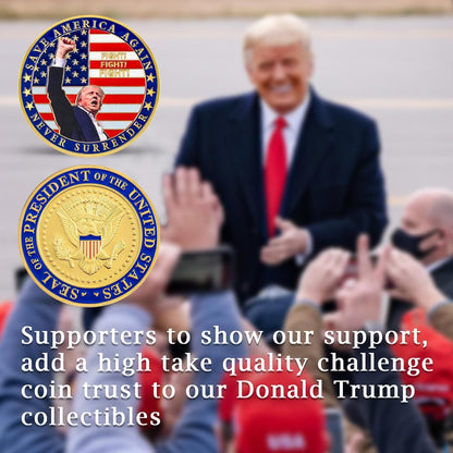 Never Surrender - Donald Trump Challenge Coin, Limited Edition Collectible