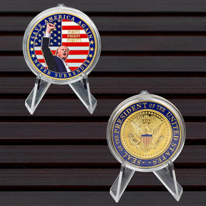 Never Surrender - Donald Trump Challenge Coin, Limited Edition Collectible
