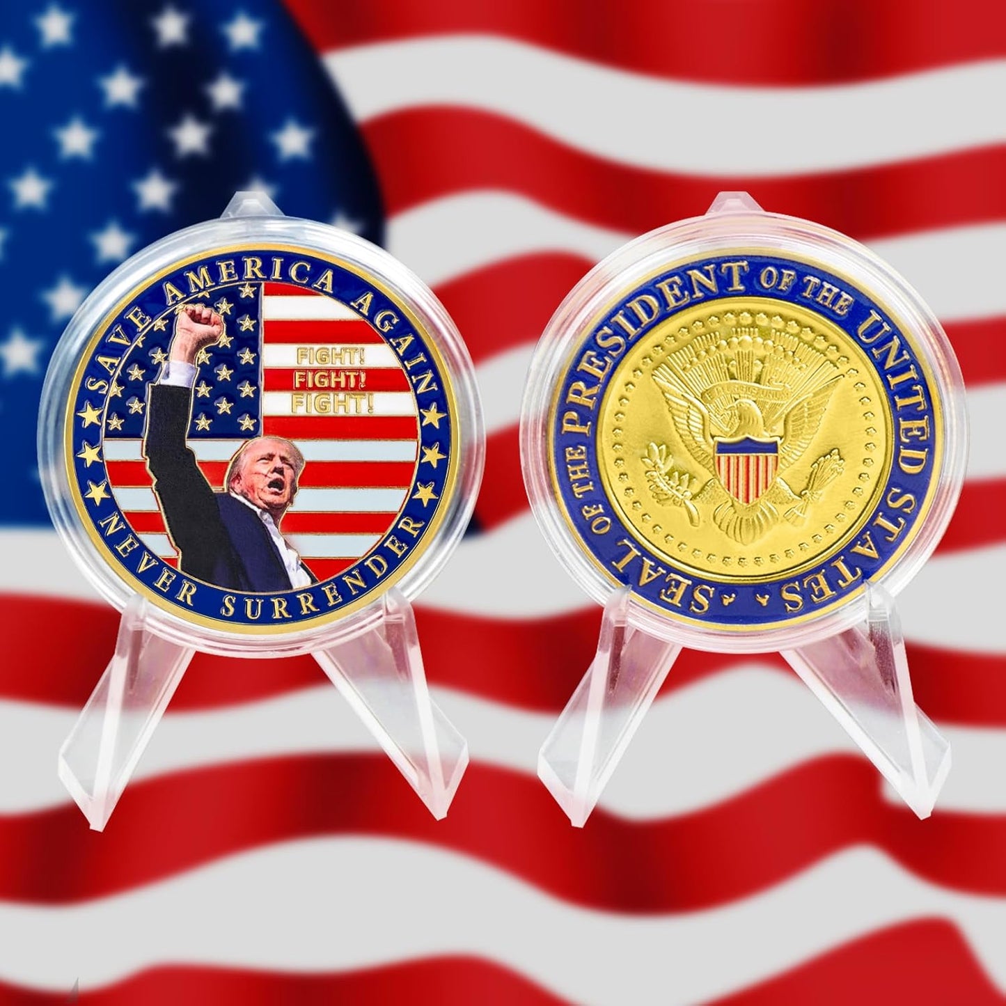 Never Surrender - Donald Trump Challenge Coin, Limited Edition Collectible