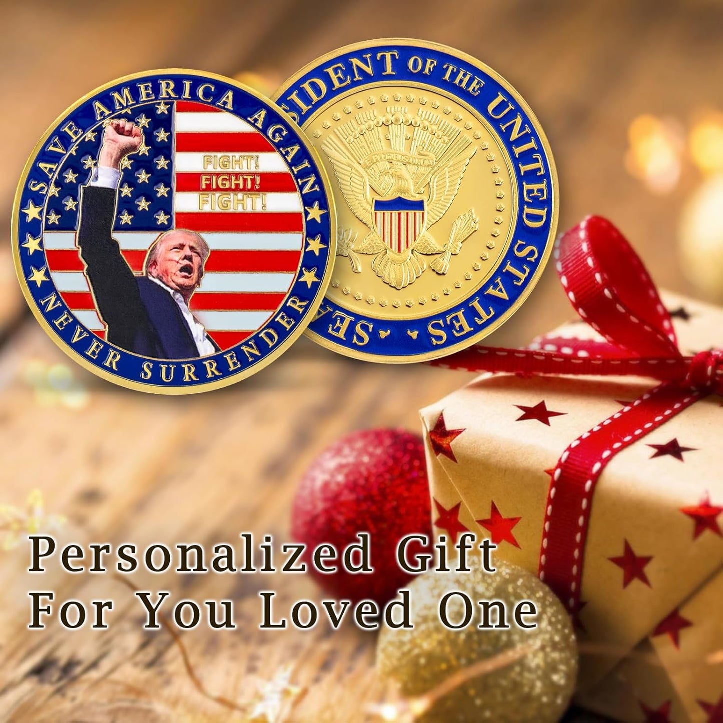 Never Surrender - Donald Trump Challenge Coin, Limited Edition Collectible