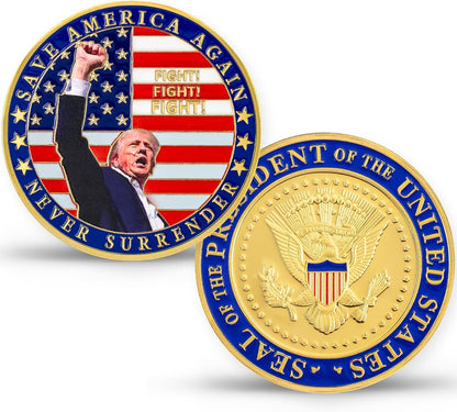 Never Surrender - Donald Trump Challenge Coin, Limited Edition Collectible